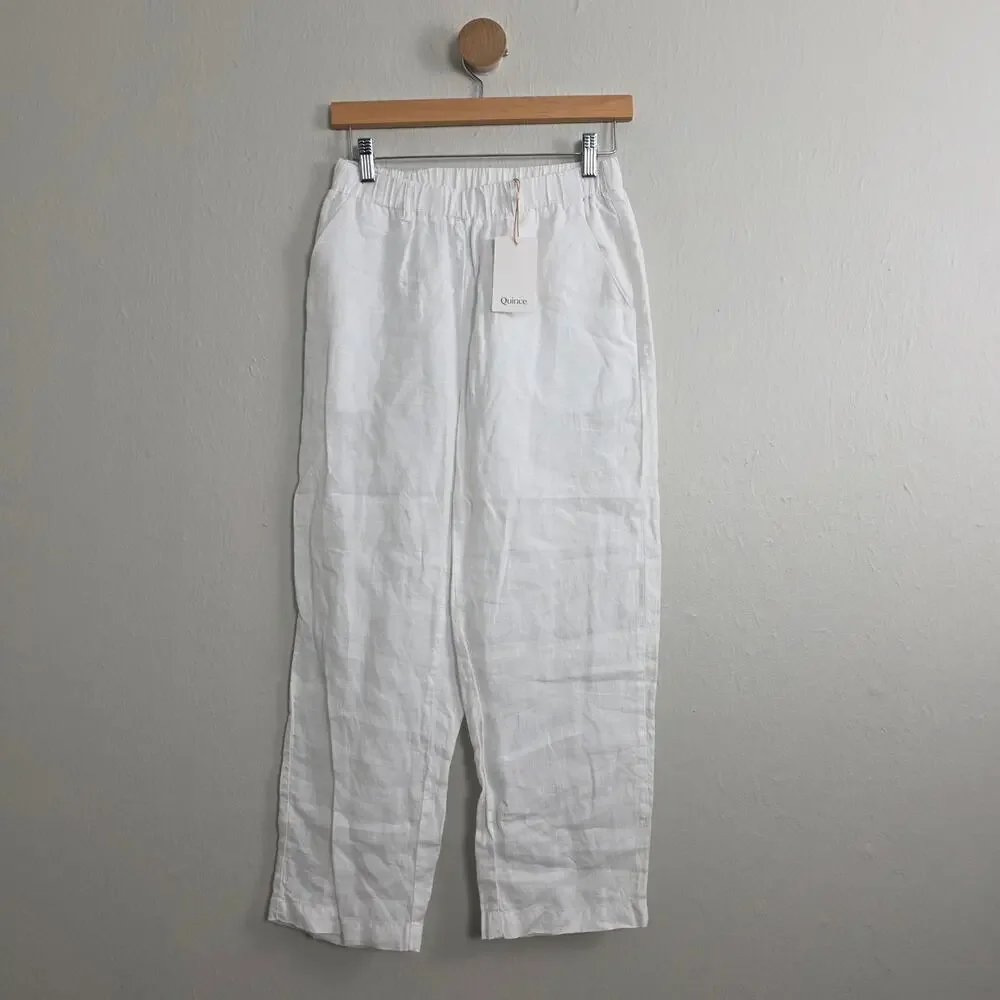 NWT Quince 100% European Flax Linen Wide Leg Pants White Extra Small XS